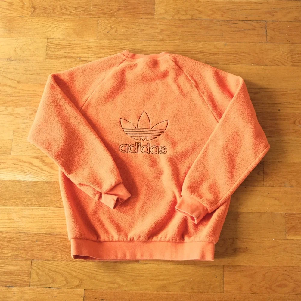 Adidas Sweatshirt Crewneck Orange Fleece Trefoil Logo Mens Size M Streetwear